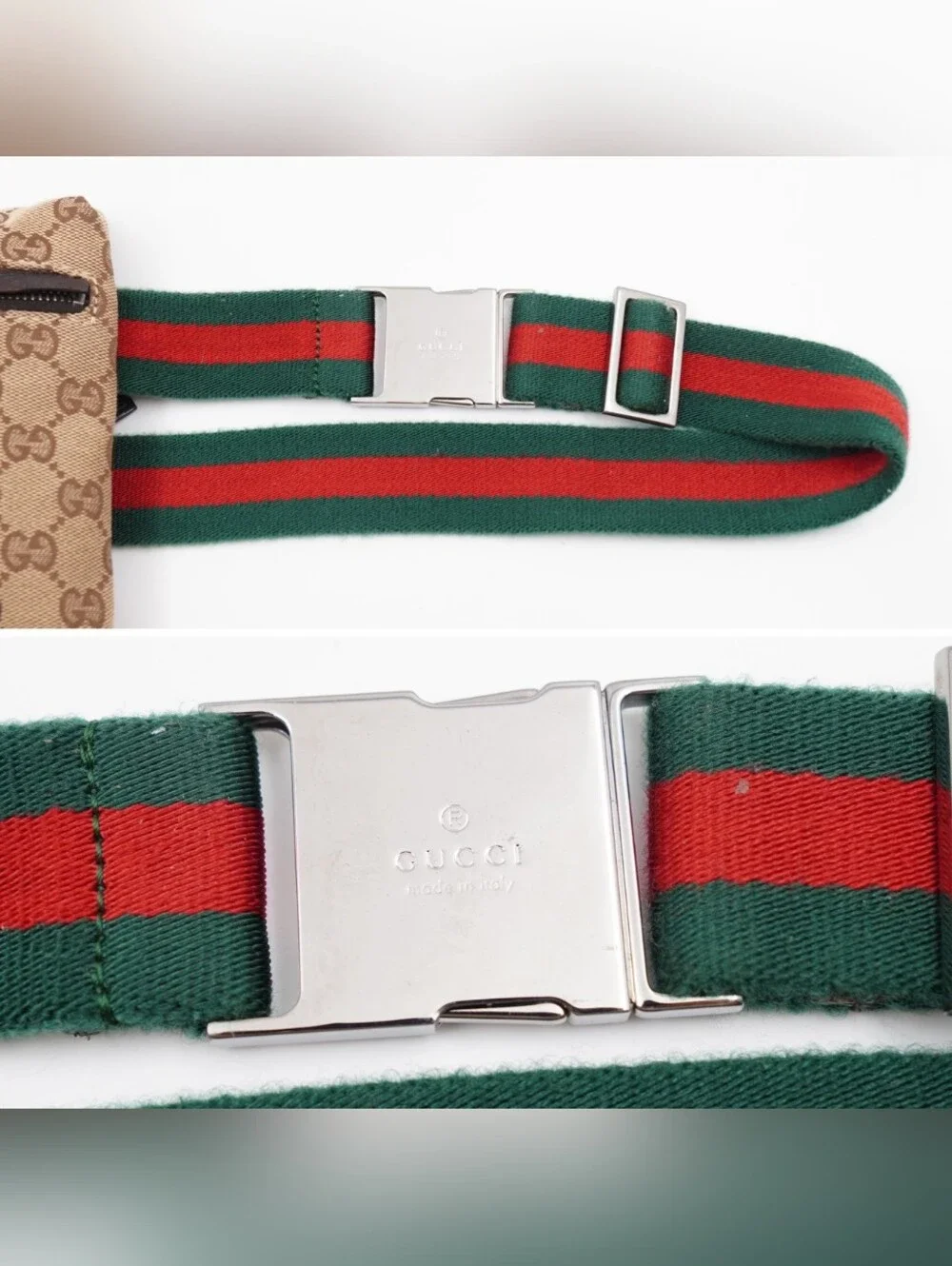 CI43 ❤️ GUCCI GG Monogram Double Pocket Belt Bag